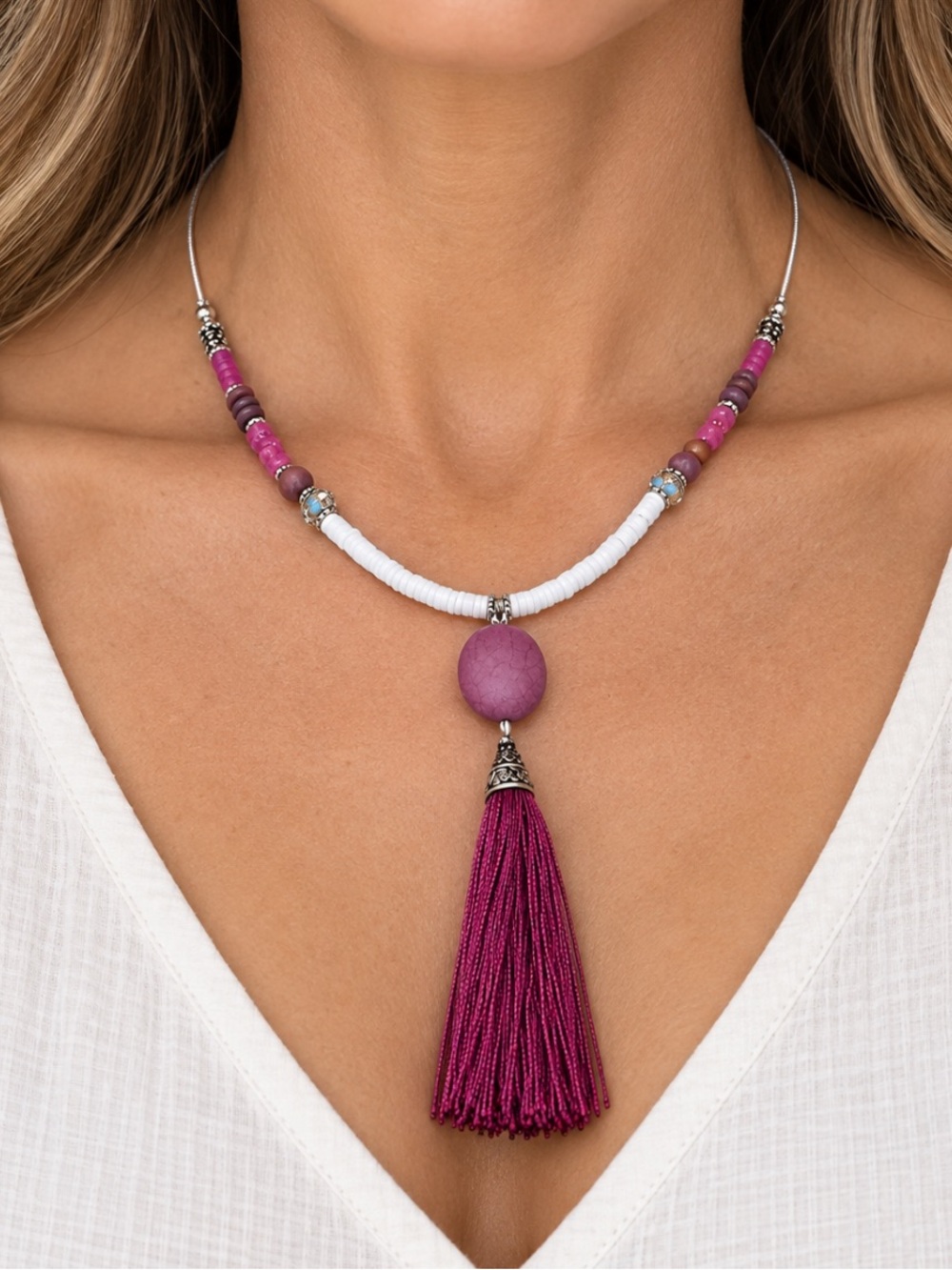 Beaded Boho  Tassel Necklace